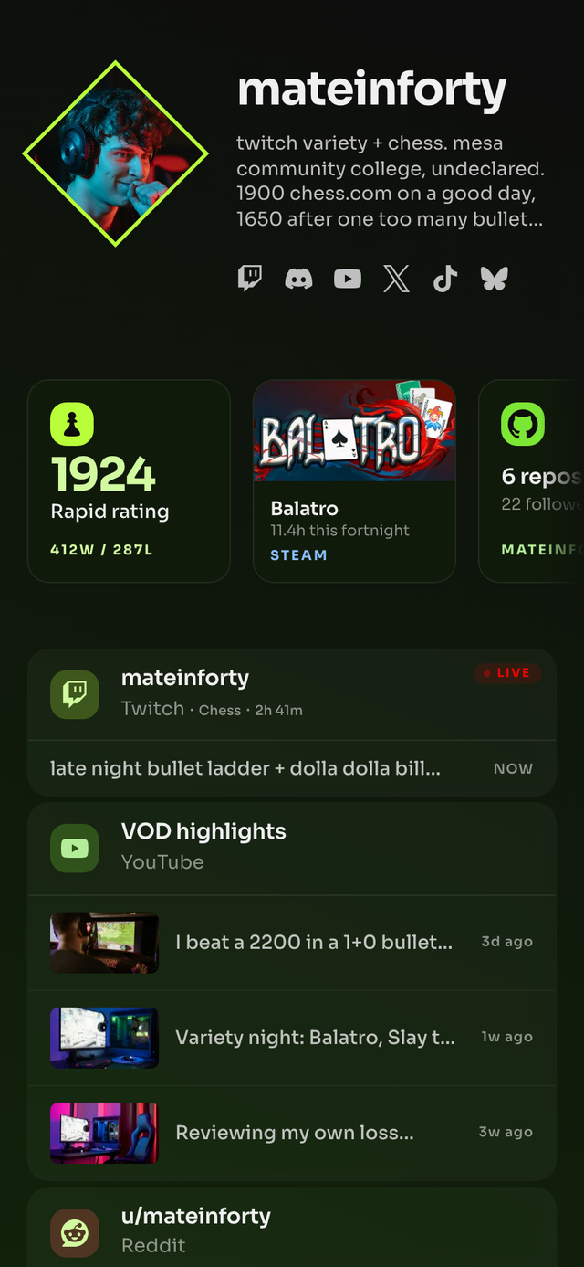 Caleb's demo Beacon — Twitch streamer